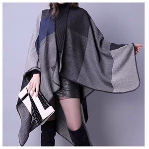Fall/Winter Oversized Color Block Boho Poncho Shawl